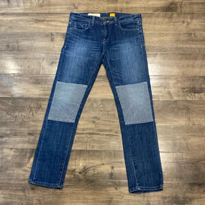 Pilcro Anthropologie Pinstripe Patch Knee Jeans 28